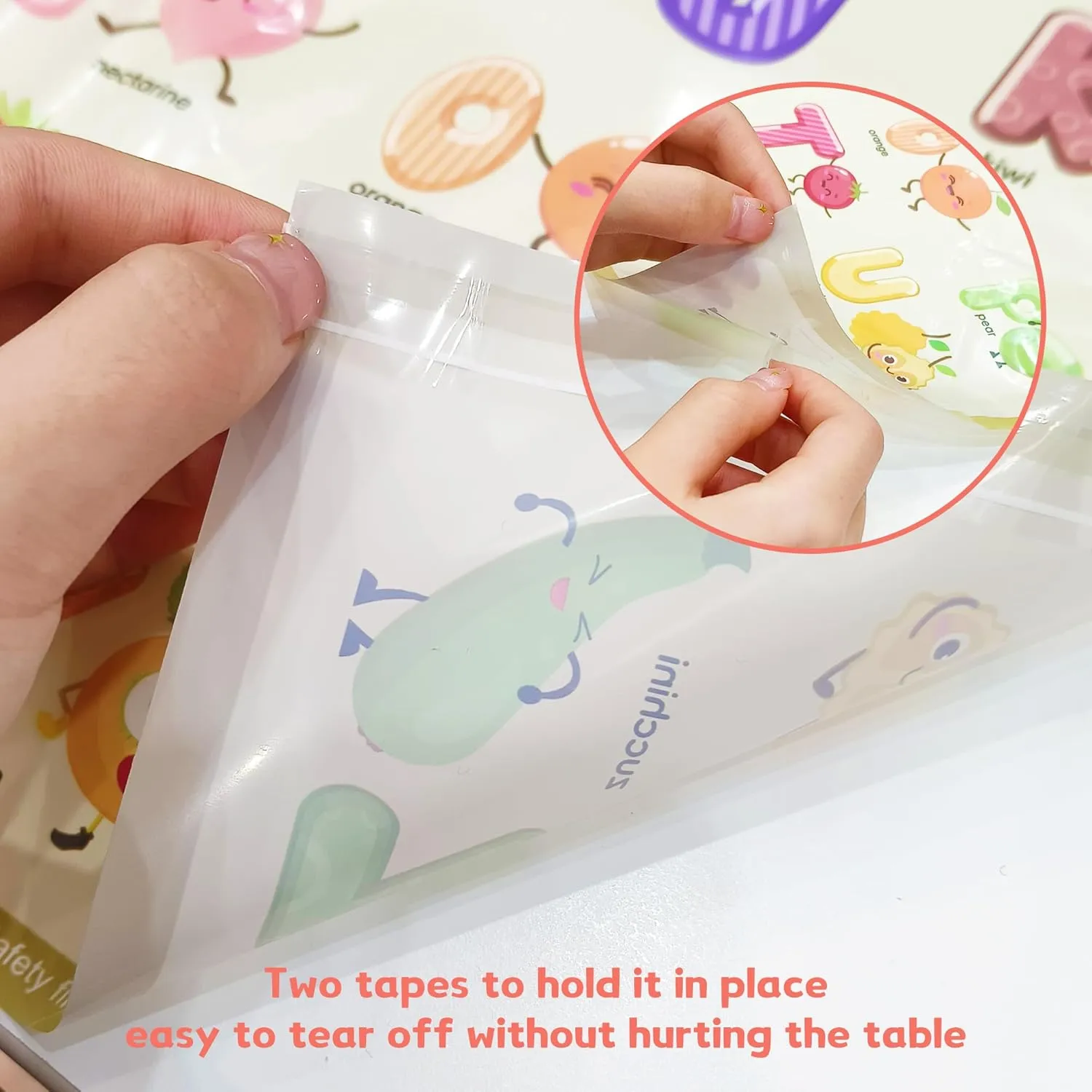 Disposable Placemats for Baby & Toddlers – Sticky Table Mats for Restaurants, Dining Table, Preschool & Parties – 5 Fun Designs Animal, Fruit, Alphabet, Star & Shape – 60-Pack, 12x16 Inches
