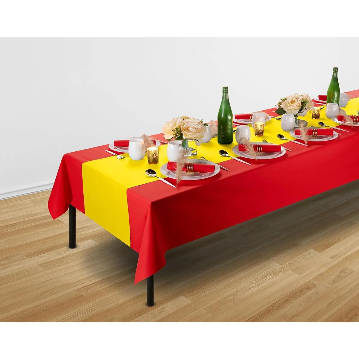 Disposable Table Runners for Dining Tables 16" x 48", Pack of 20, Bright Yellow Linen-Like Paper Table Runners for Parties, Weddings, Events