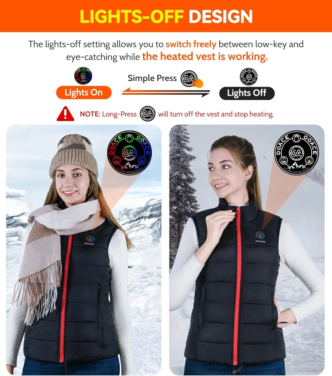 DOACE® Upgraded Heated Vest for Men and Women, Smart Electric Heating Vest, Lightweight Heated Jacket (Battery Not Included)