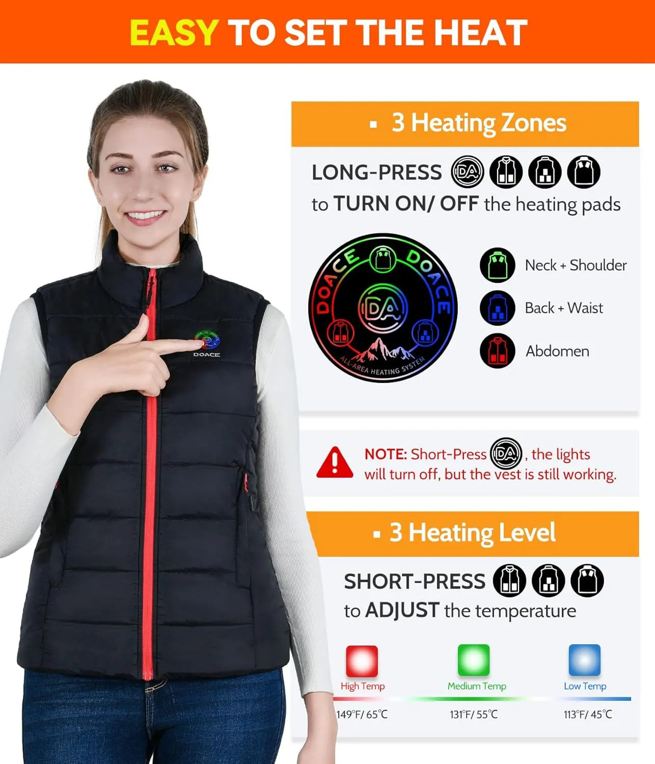 DOACE® Upgraded Heated Vest for Men and Women, Smart Electric Heating Vest, Lightweight Heated Jacket (Battery Not Included)