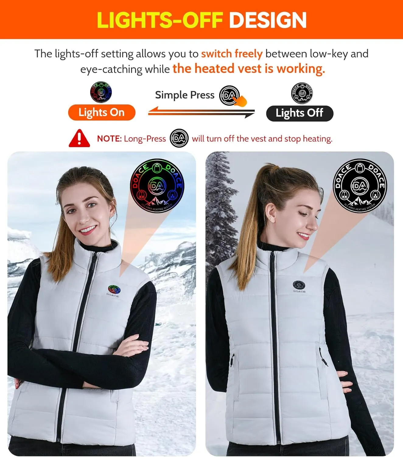 DOACE® Upgraded Heated Vest for Men and Women, Smart Electric Heating Vest, Lightweight Heated Jacket (Battery Not Included)