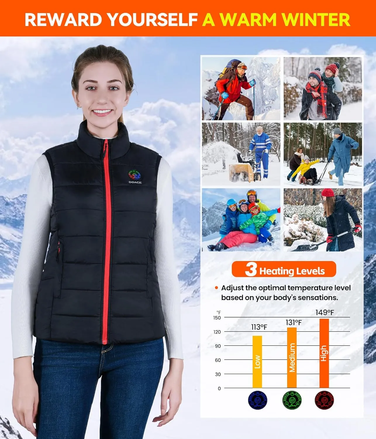 DOACE® Upgraded Heated Vest for Men and Women, Smart Electric Heating Vest, Lightweight Heated Jacket (Battery Not Included)