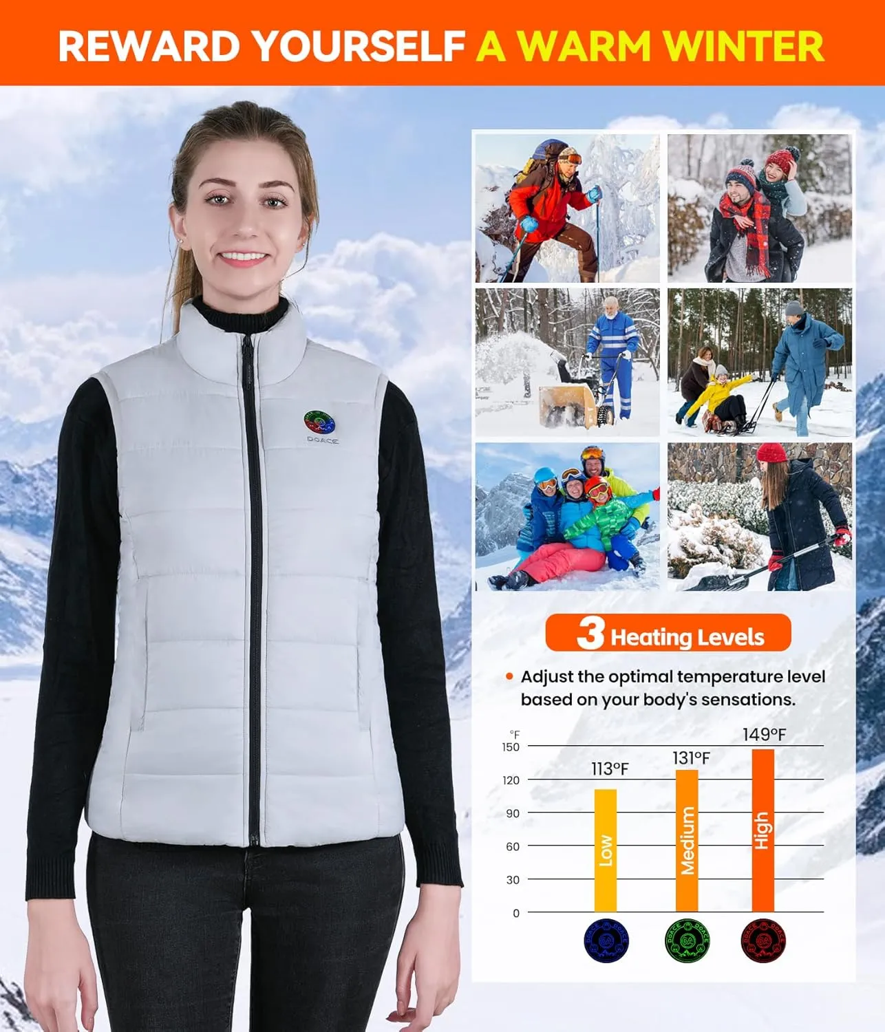 DOACE® Upgraded Heated Vest for Men and Women, Smart Electric Heating Vest, Lightweight Heated Jacket (Battery Not Included)