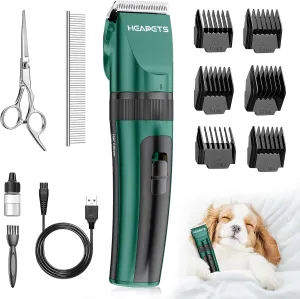 Dog Clippers for Grooming, Low Noise, Electric Quiet, Adjustable Clipper Comb, Rechargeable Cordless Dog Hair Clippers for Dogs Cats Pets, Green