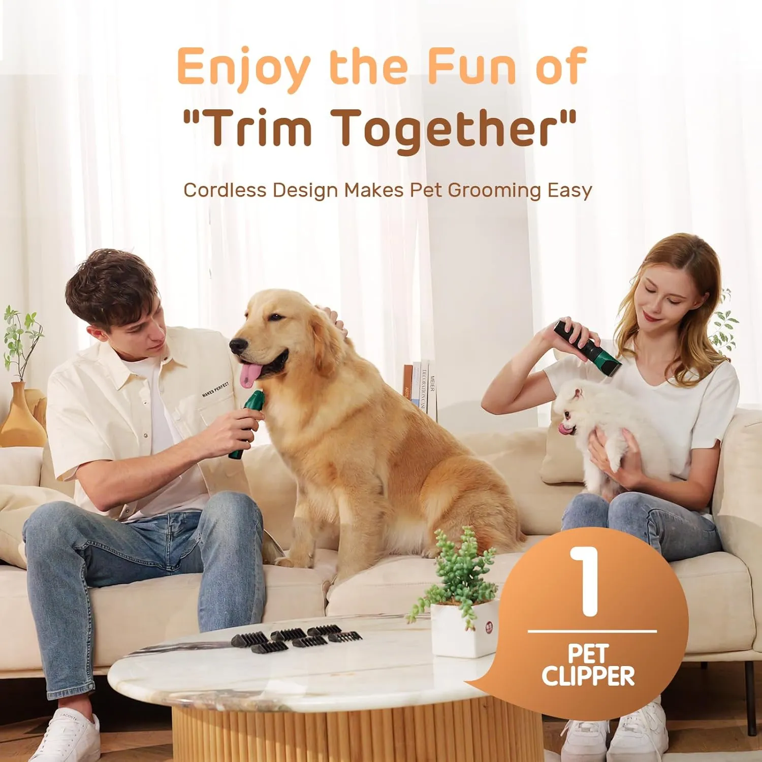 Dog Clippers for Grooming, Low Noise, Electric Quiet, Adjustable Clipper Comb, Rechargeable Cordless Dog Hair Clippers for Dogs Cats Pets, Green