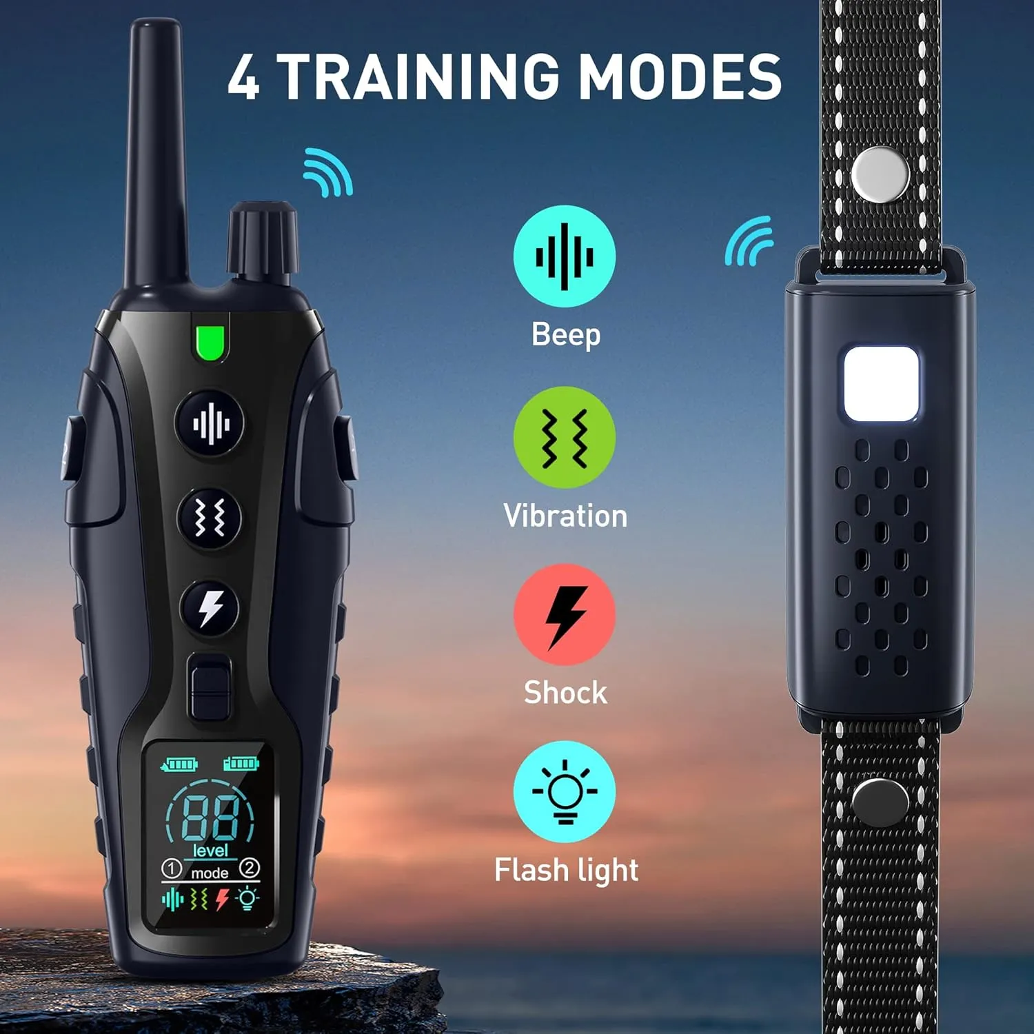Dog Shock Collar - 4000FT Dog Training Collar with Remote Waterproof e Collar with Flashing Light, Adjustable Pitch Beep(1-8), Vibration(1-16), Safe Shock(1-99), and Keypad Lock