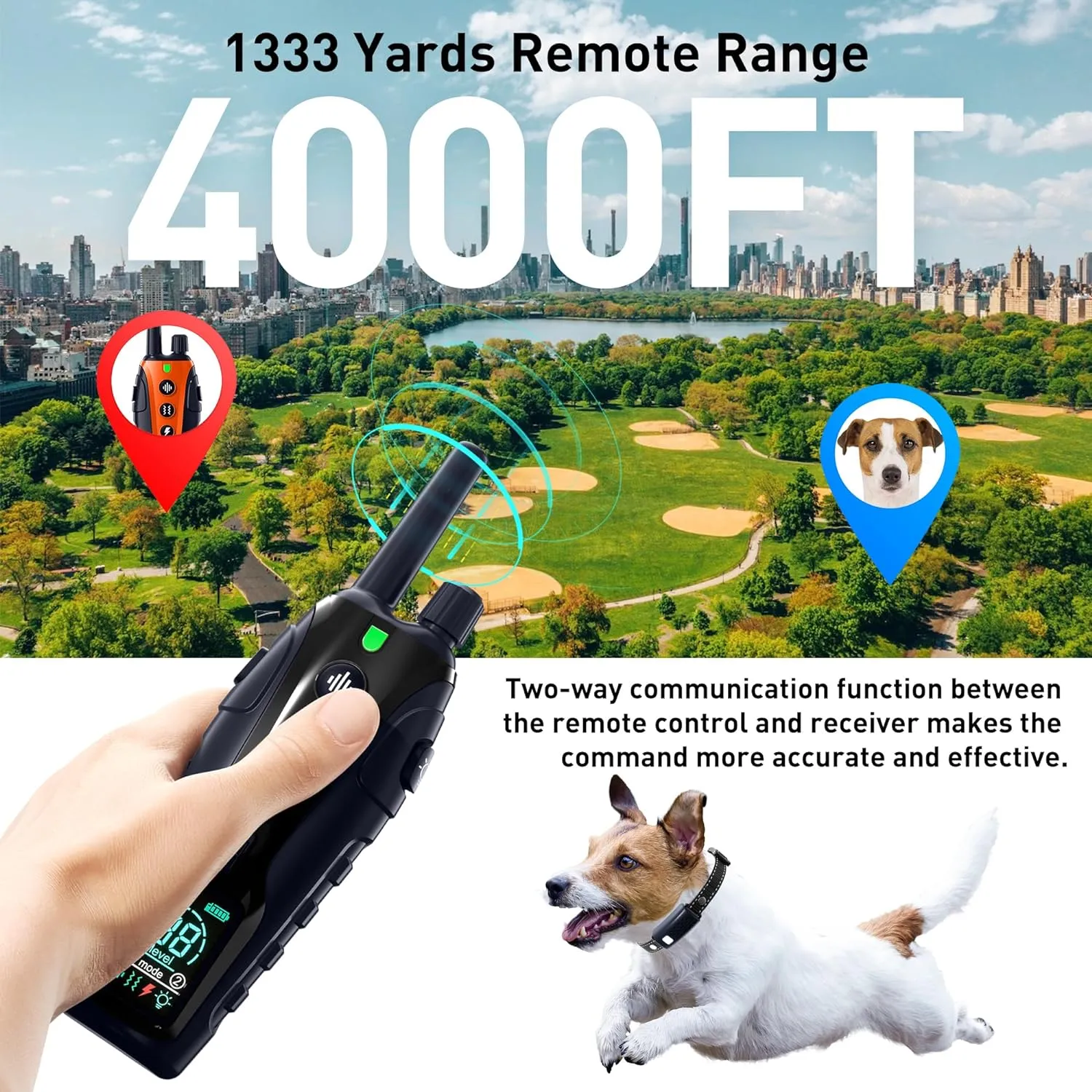Dog Shock Collar - 4000FT Dog Training Collar with Remote Waterproof e Collar with Flashing Light, Adjustable Pitch Beep(1-8), Vibration(1-16), Safe Shock(1-99), and Keypad Lock