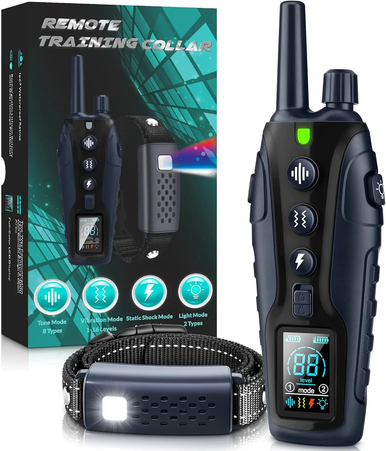 Dog Shock Collar - 4000FT Dog Training Collar with Remote Waterproof e Collar with Flashing Light, Adjustable Pitch Beep(1-8), Vibration(1-16), Safe Shock(1-99), and Keypad Lock