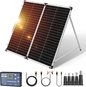 DOKIO Portable Foldable 150W 18v Solar Suitcase Monocrystalline, Folding Solar Panel Kit with Controller to Charge 12 Volts Batteries (AGM Lead/Acid Types Vented Gel) RV Camping Boat