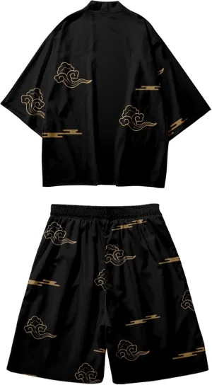 DOSLAVIDA Men's Japanese Style Kimono Set Lightweight Open Front Cardigan Suits Stylish Two Piece Summer Beach Outfits