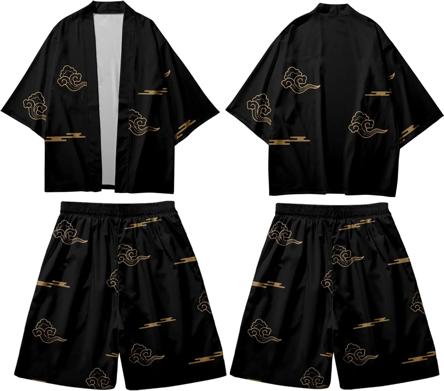 DOSLAVIDA Men's Japanese Style Kimono Set Lightweight Open Front Cardigan Suits Stylish Two Piece Summer Beach Outfits
