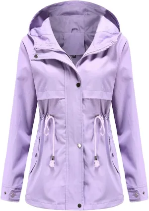 DOSLAVIDA Women's Rain Jacket Waterproof Hooded Windbreaker Lightweight Trench Coat Active Outdoor Raincoat With Hood