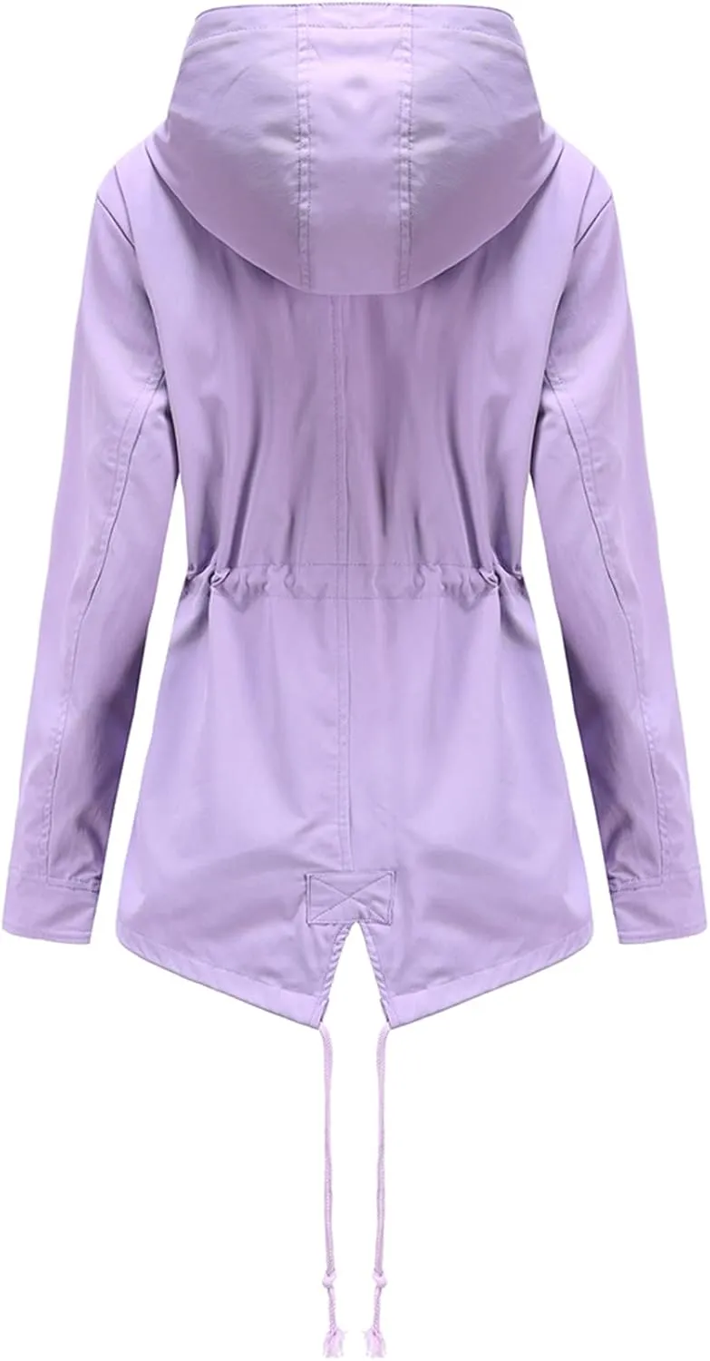 DOSLAVIDA Women's Rain Jacket Waterproof Hooded Windbreaker Lightweight Trench Coat Active Outdoor Raincoat With Hood