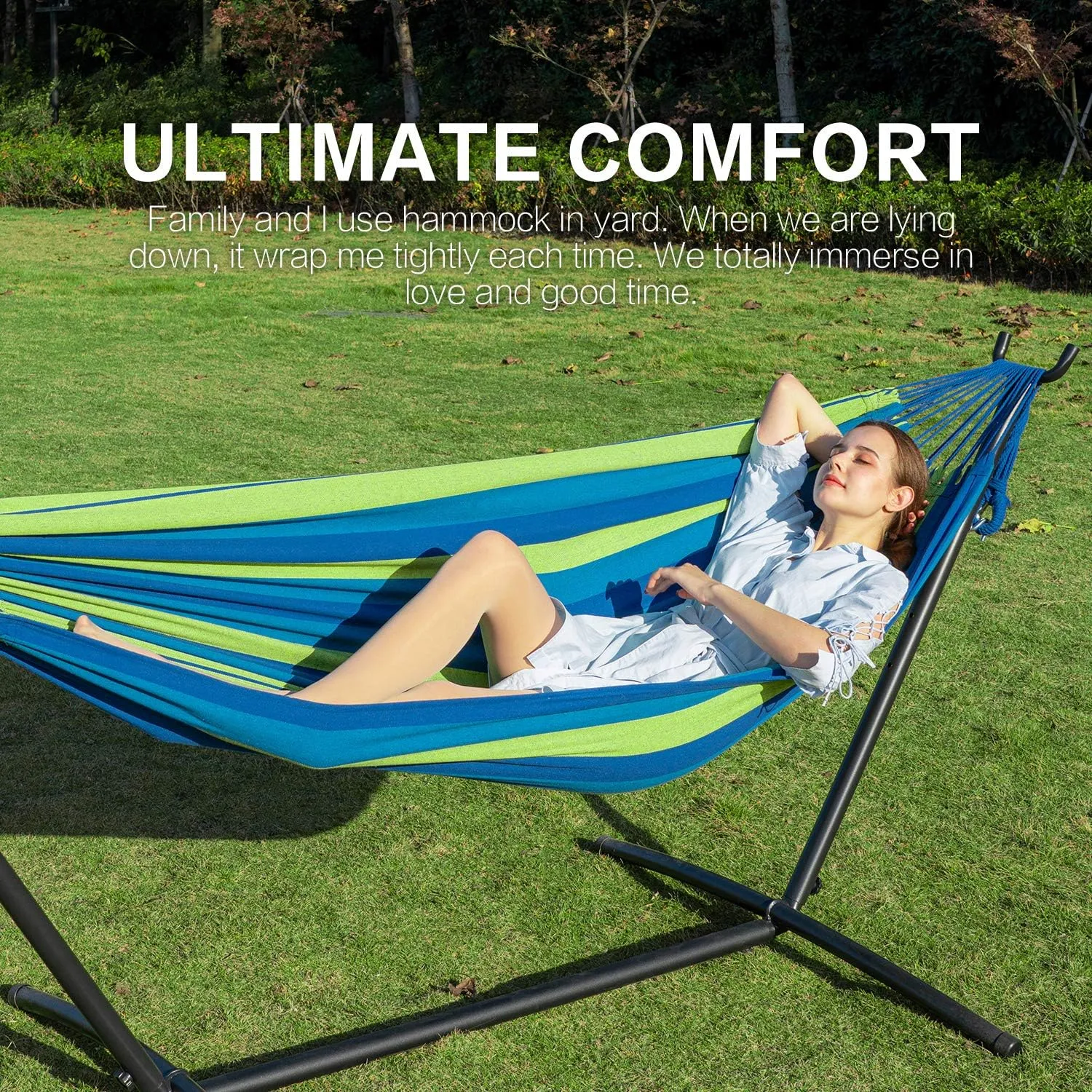 Double Hammock with Detachable Stand Includes Portable Carrying Bag 450 lb Capacity