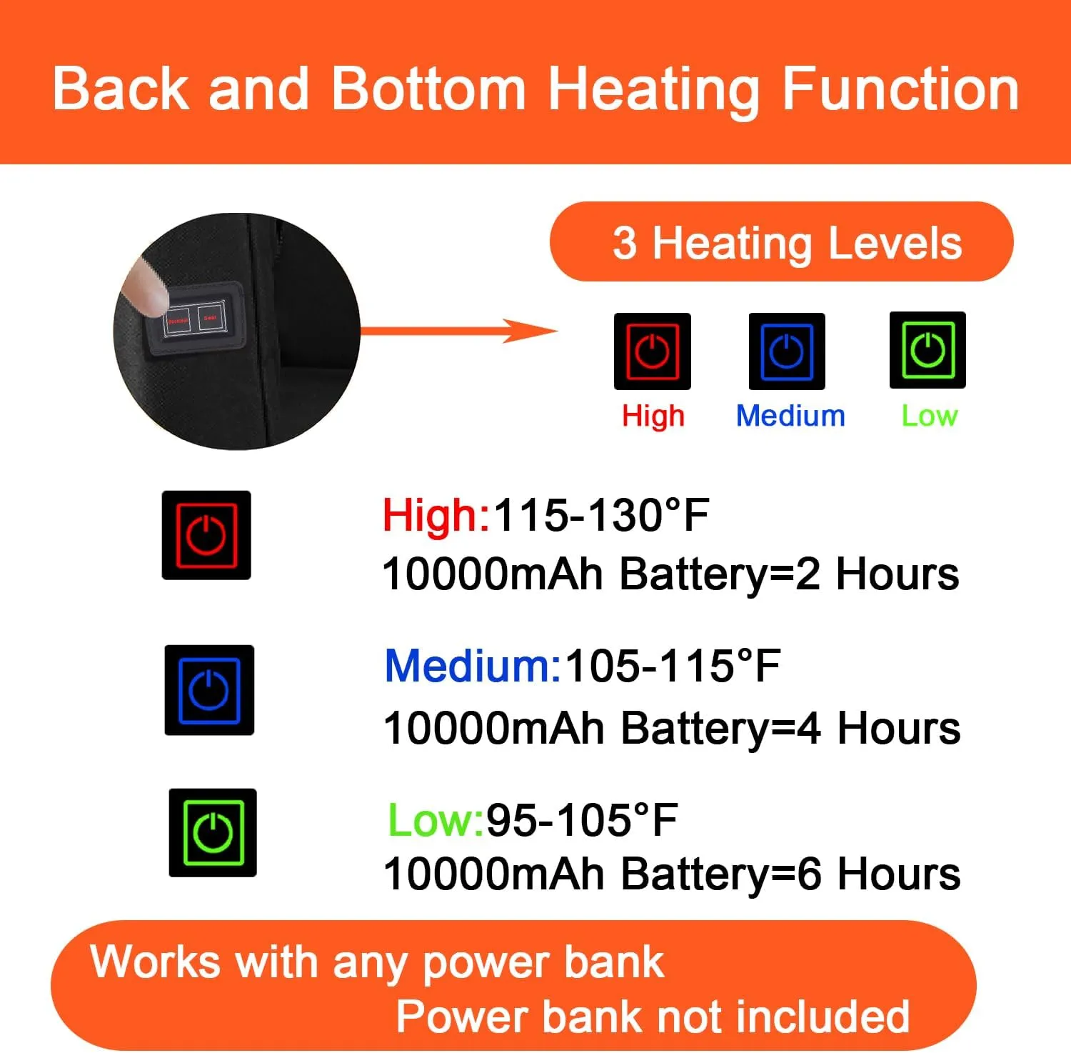 Double Heated Bleacher Seat with Back Support and Wide Cushion, USB 3-Level Heating and with 4 Pockets, Foldable and Portable, Perfect for Sport Events Camping Outdoor Activities