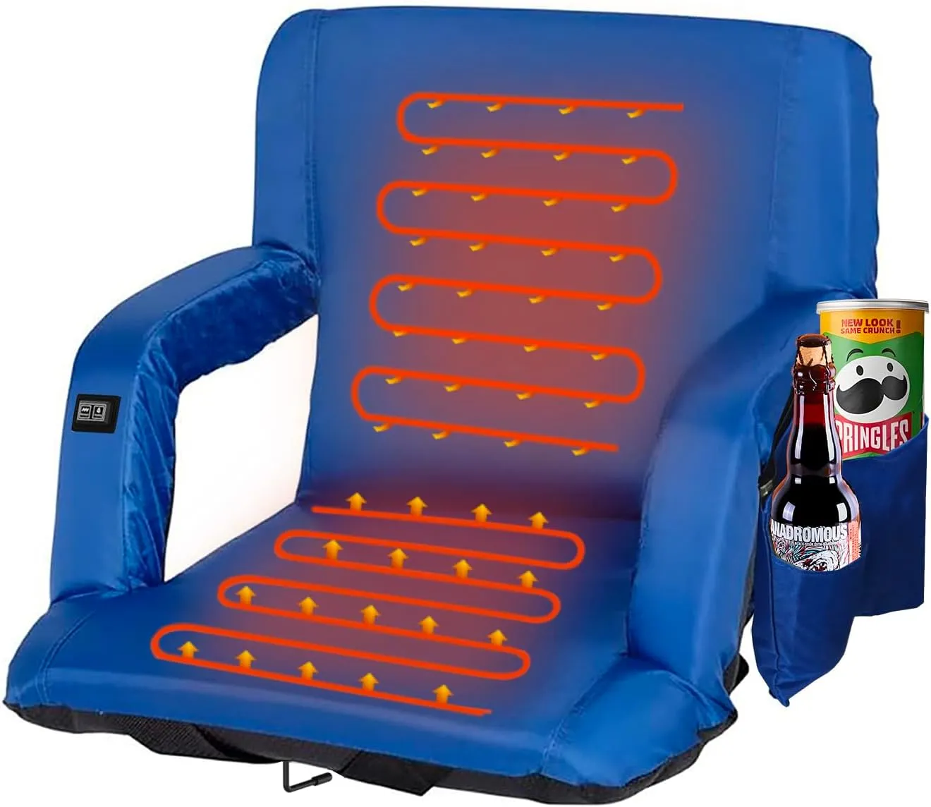 Double Heated Bleacher Seat with Back Support and Wide Cushion, USB 3-Level Heating and with 4 Pockets, Foldable and Portable, Perfect for Sport Events Camping Outdoor Activities