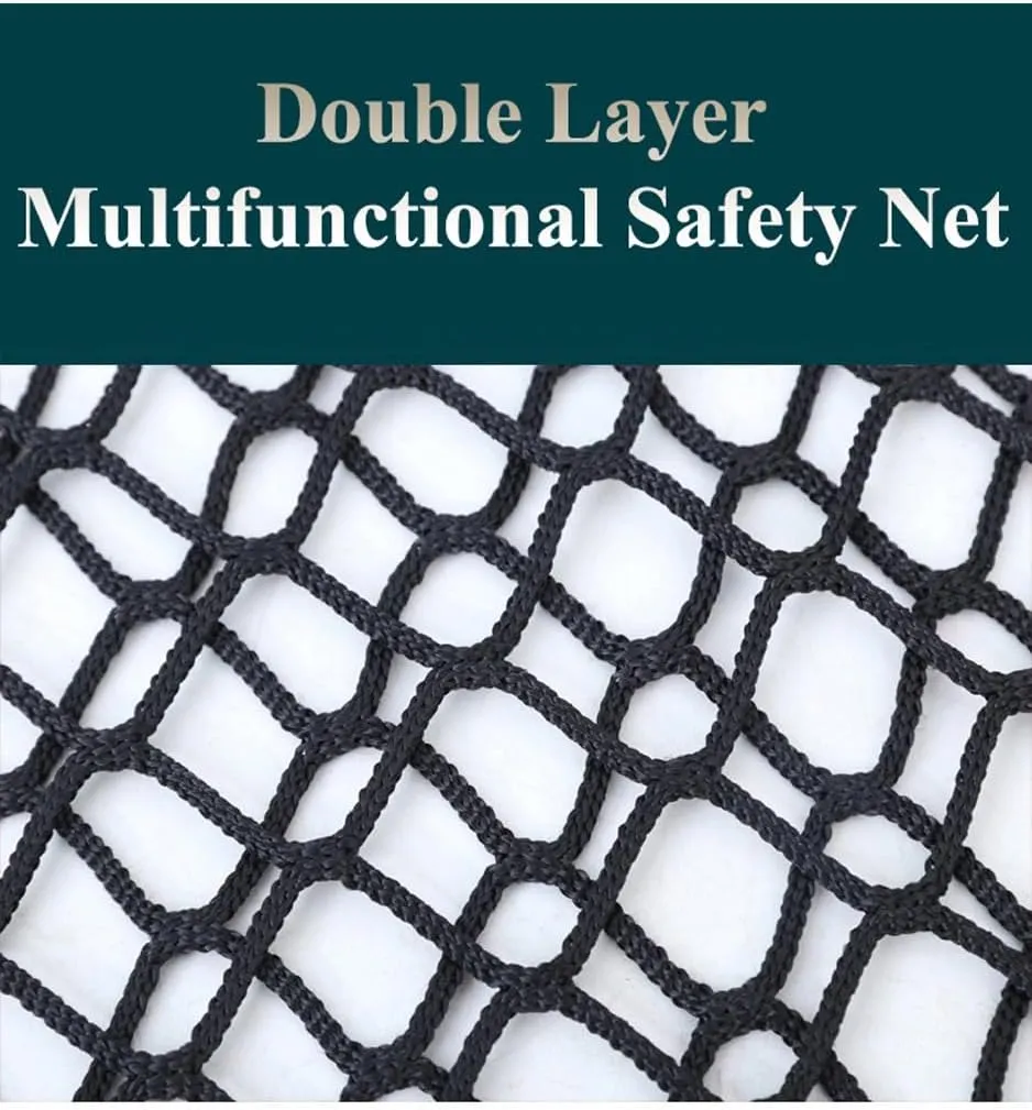 Double Layer Safety Netting, Kids Climbing Game Protection Net for Backyard Playground, Suspension Bridge Fence Net, Children's Bedroom Patio Hammock Net(Size:9.8x9.8FT(3x3M),Color:Black)