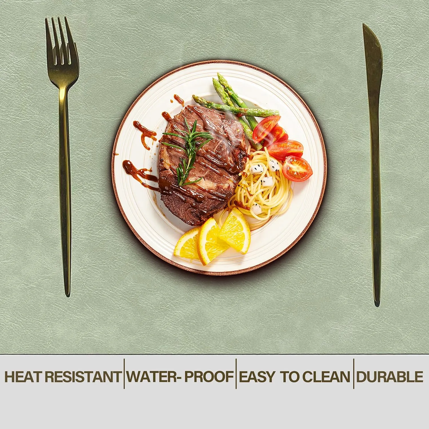 Double-Sided Reversible Placemats Set of 4, Heat Stain Non-Slip Waterproof Oil-Proof Washable Wipeable Table Mats Outdoor Indoor for Dining Patio Table Kitchen Decor (Avocado Green)