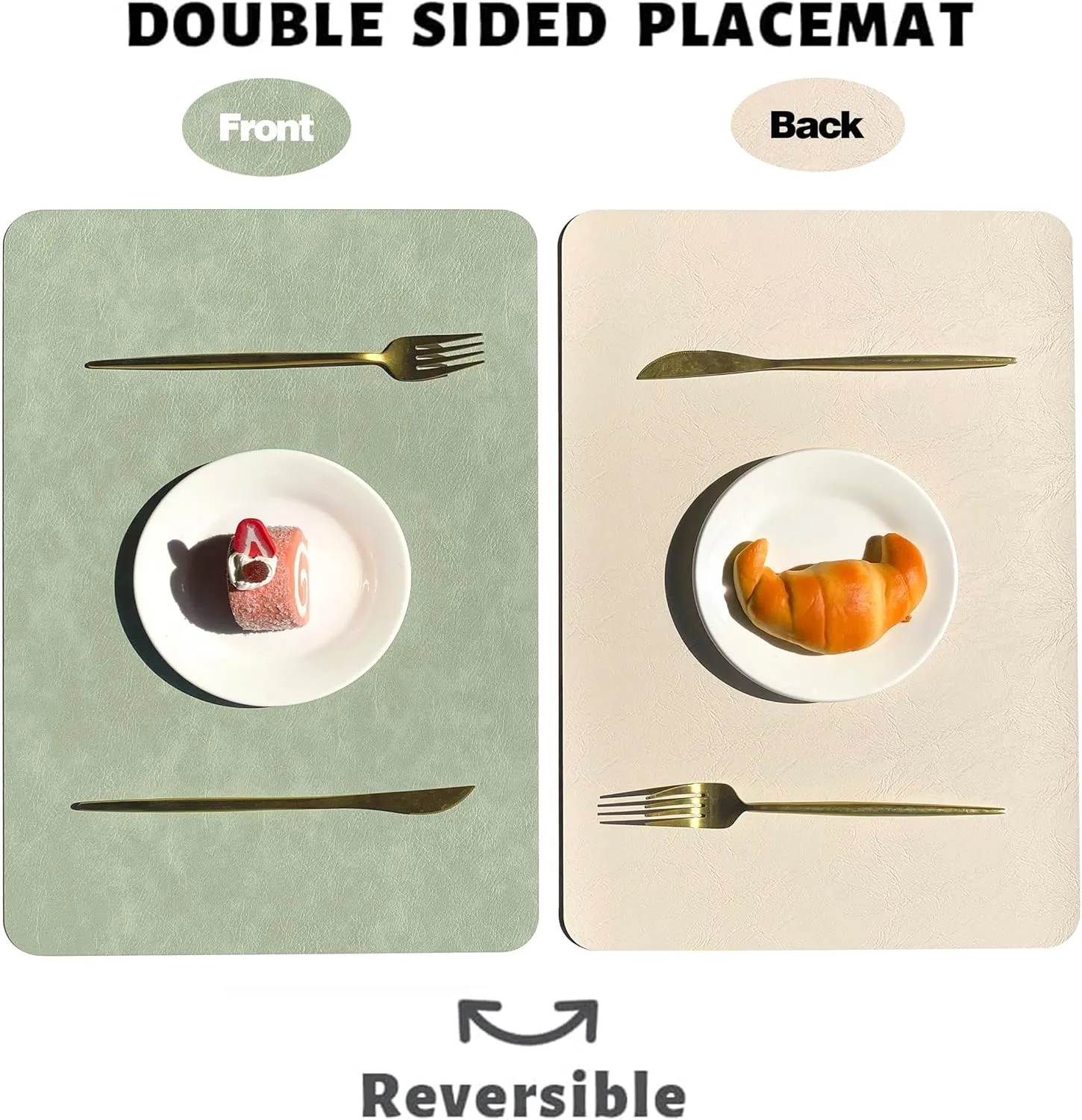 Double-Sided Reversible Placemats Set of 4, Heat Stain Non-Slip Waterproof Oil-Proof Washable Wipeable Table Mats Outdoor Indoor for Dining Patio Table Kitchen Decor (Avocado Green)