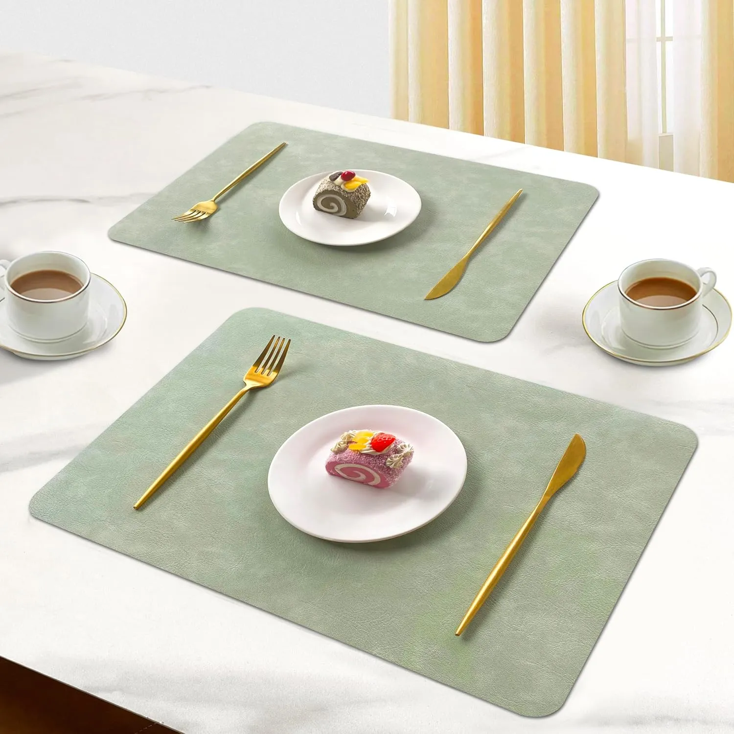 Double-Sided Reversible Placemats Set of 4, Heat Stain Non-Slip Waterproof Oil-Proof Washable Wipeable Table Mats Outdoor Indoor for Dining Patio Table Kitchen Decor (Avocado Green)