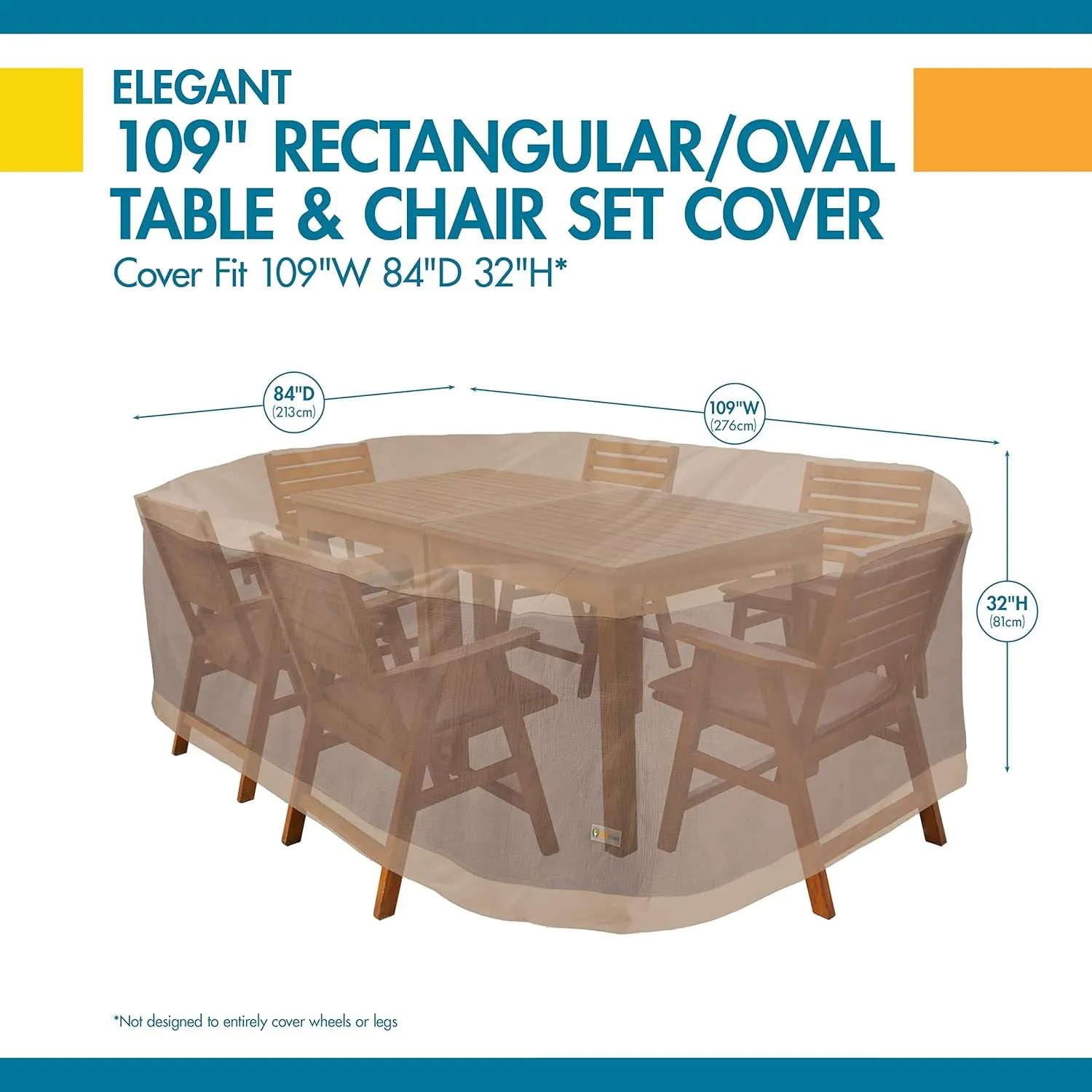 Duck Covers Elegant Waterproof 109 Inch Rectangular/Oval Patio Table & Chair Set Cover, Outdoor Table Cover