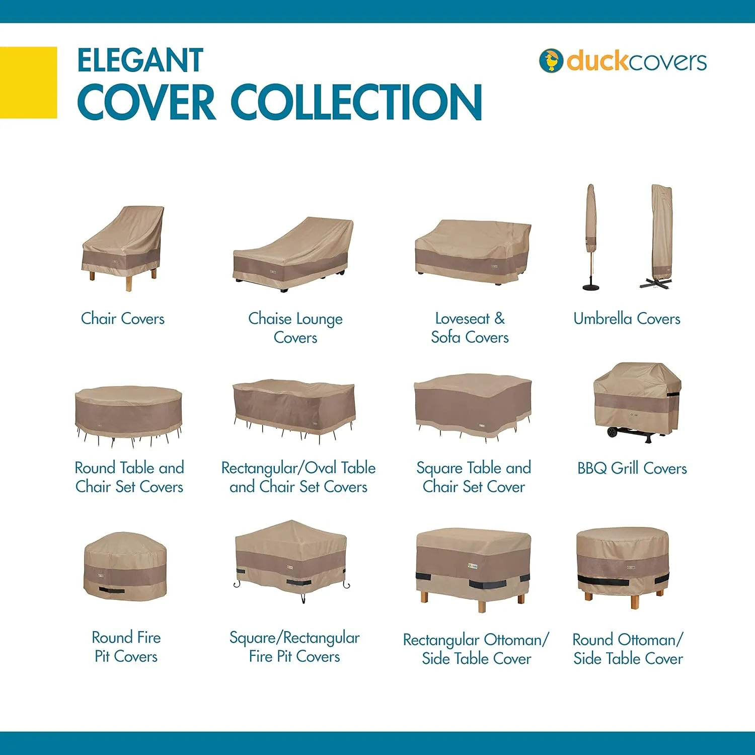 Duck Covers Elegant Waterproof 109 Inch Rectangular/Oval Patio Table & Chair Set Cover, Outdoor Table Cover