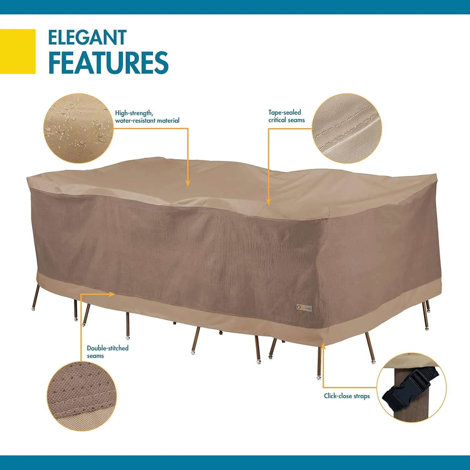 Duck Covers Elegant Waterproof 109 Inch Rectangular/Oval Patio Table & Chair Set Cover, Outdoor Table Cover