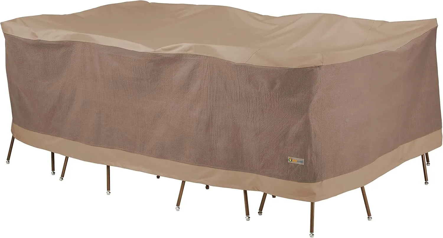 Duck Covers Elegant Waterproof 140 Inch Rectangular/Oval Patio Table & Chair Set Cover, Outdoor Table and Chair Cover