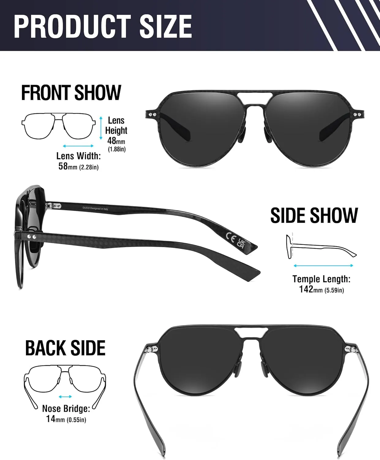 DUCO Aviator Sunglasses for Men Carbon Fiber Frame Polarized UV400 Protection Lens Fishing Driving Golf Sunglasses DC8328