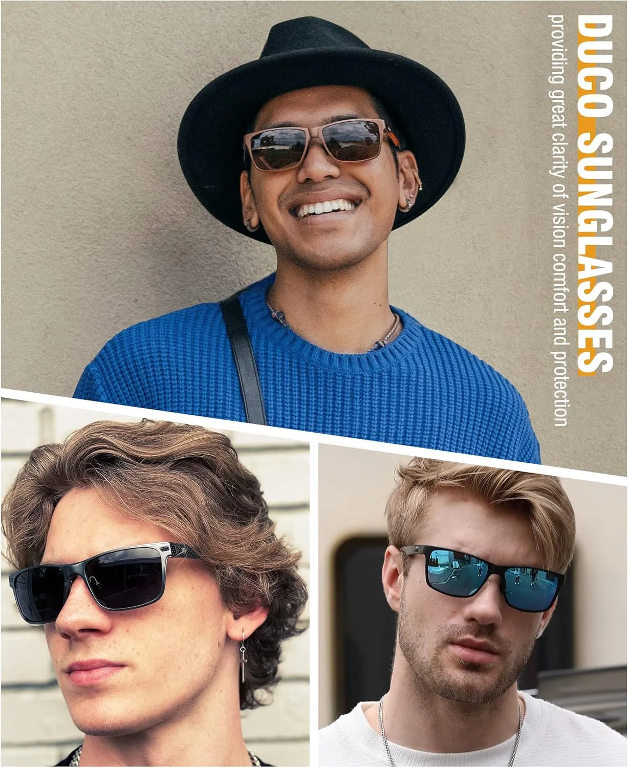 DUCO Mens Sunglasses Polarized Rectangle Sunglass for Men Lightweight Carbon Fiber UV400 Protection 8206