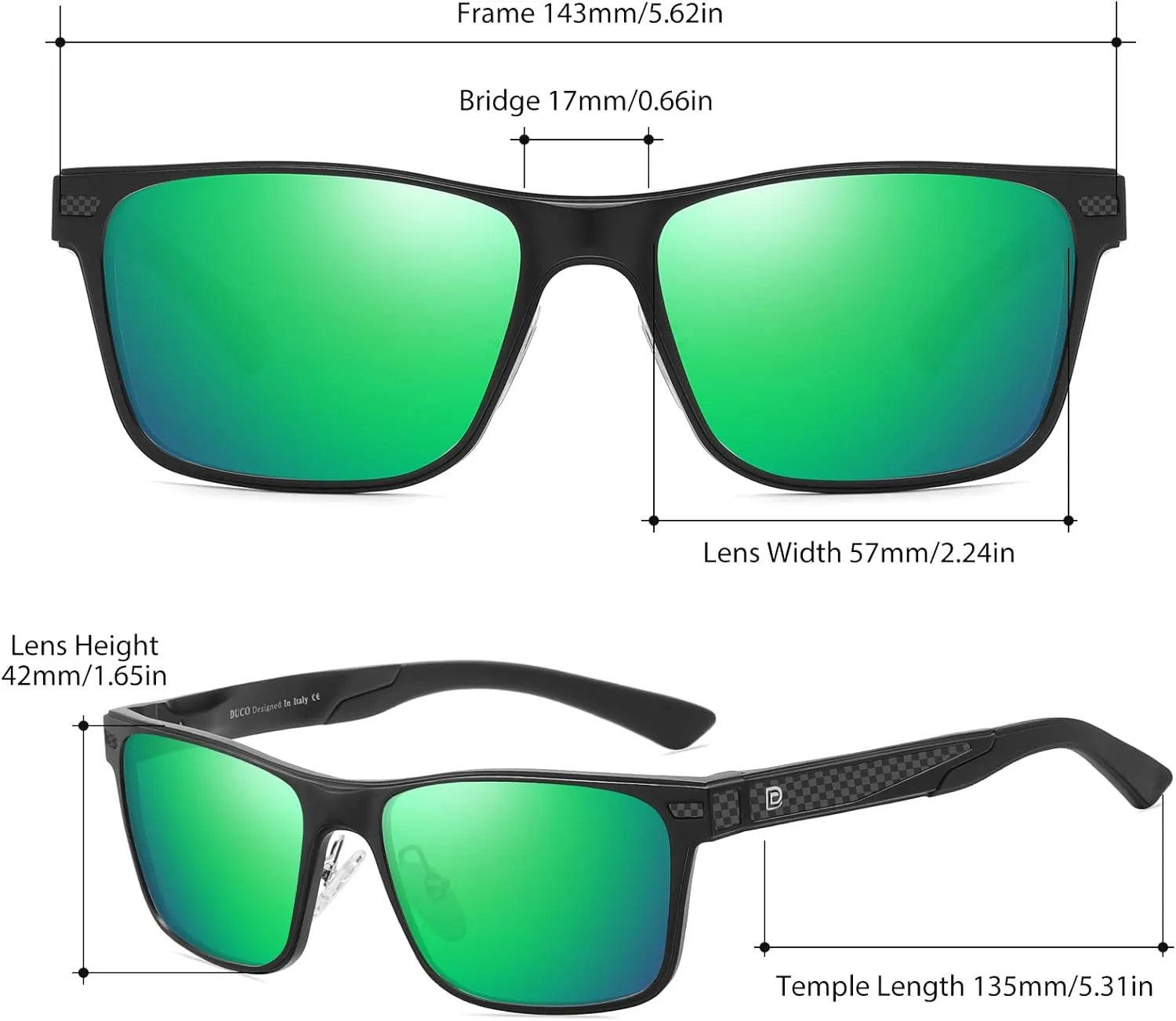 DUCO Polarized Sunglasses for Men Lightweight Carbon Fiber UV400 Protection Square Sun Glasses 8207