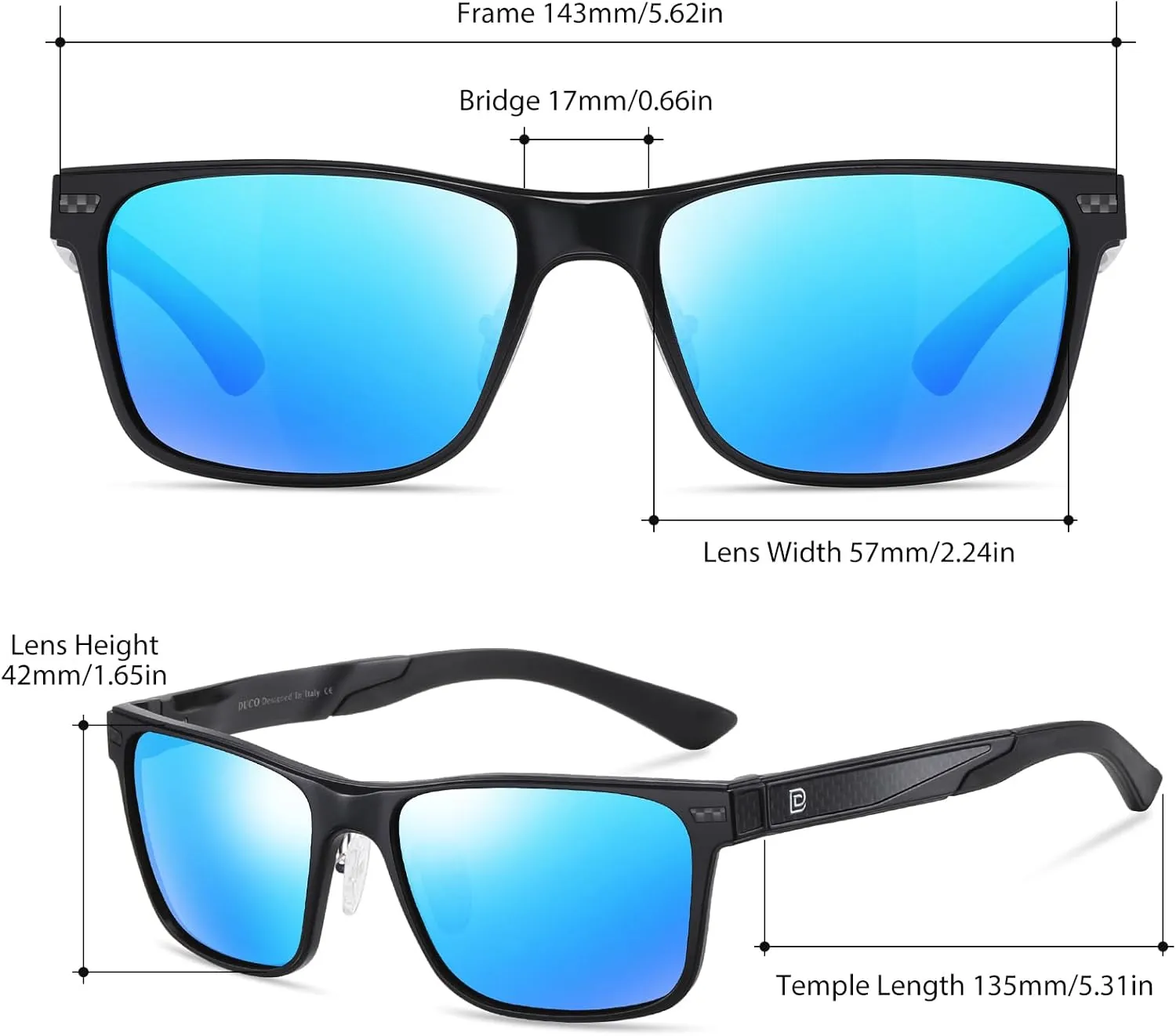 DUCO Polarized Sunglasses for Men Lightweight Carbon Fiber UV400 Protection Square Sun Glasses 8207