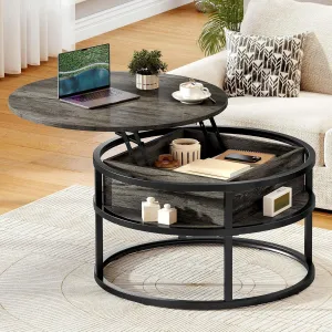 DWVO Coffee Tables for Living Room, Round Lift Top Coffee Table with Storage and Hidden Compartment, Modern Small Circle Coffee Table Wood Farmhouse Center Table, Grey