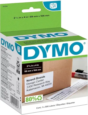 DYMO Authentic LW Large Shipping Labels DYMO Labels for LabelWriter Label Printers Print Up to 6-Line Addresses 2-5/16" x 4" 1 Roll of 300