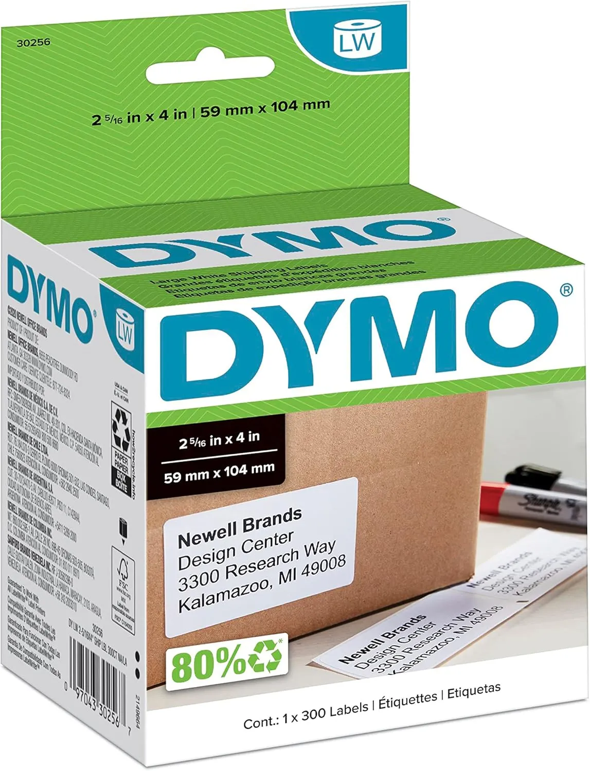 DYMO Authentic LW Large Shipping Labels DYMO Labels for LabelWriter Label Printers Print Up to 6-Line Addresses 2-5/16" x 4" 1 Roll of 300
