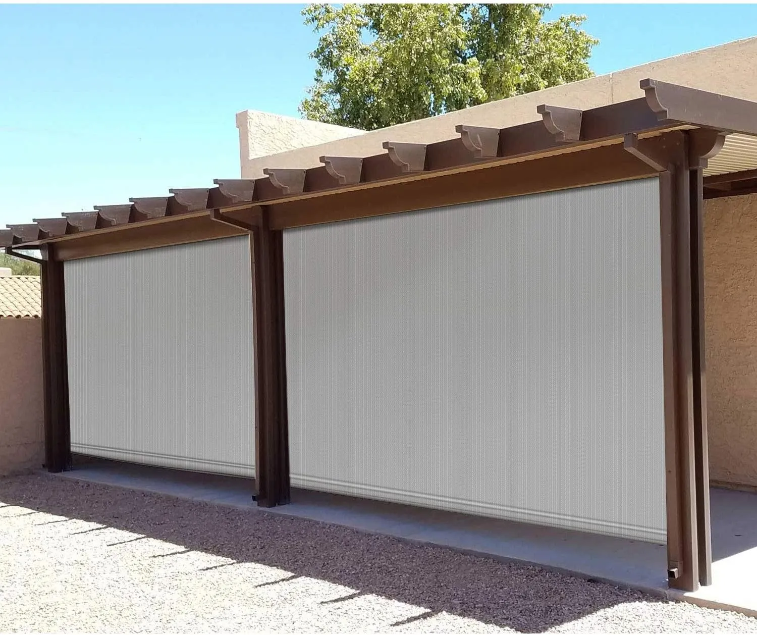 E&K Sunrise 7'W x 6'H Roll Up Outdoor Roller Shade Blind Sun Shade UV Block for Patio, Porch, Backyard, Gazebo, Deck, Pergola (Gray)