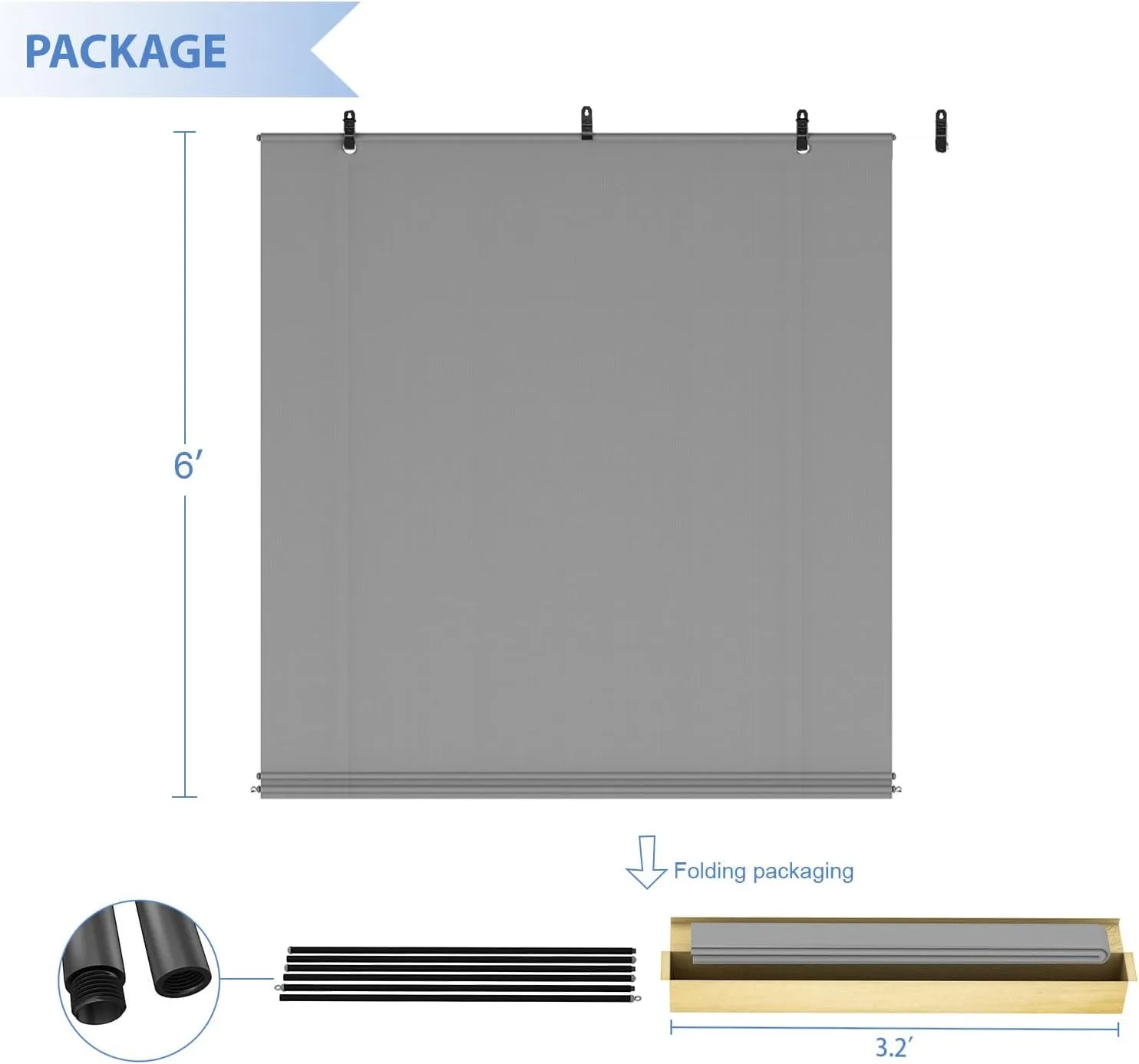 E&K Sunrise 7'W x 6'H Roll Up Outdoor Roller Shade Blind Sun Shade UV Block for Patio, Porch, Backyard, Gazebo, Deck, Pergola (Gray)