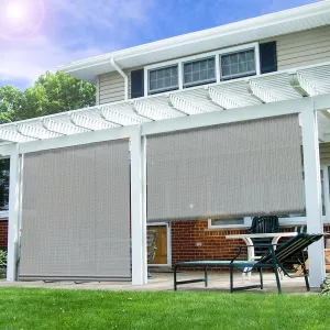 E&K Sunrise 7'W x 6'H Roll Up Outdoor Roller Shade Blind Sun Shade UV Block for Patio, Porch, Backyard, Gazebo, Deck, Pergola (Gray)