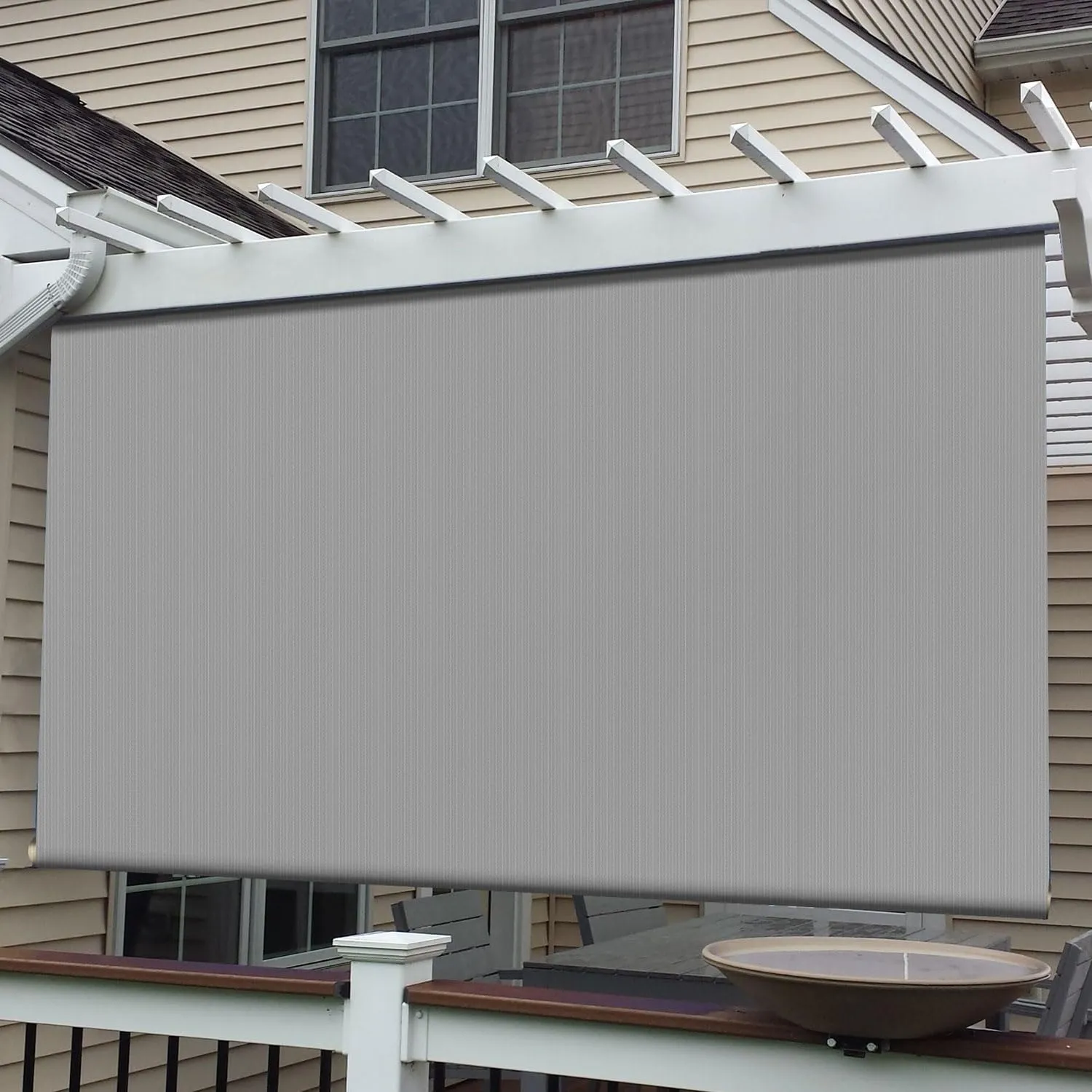 E&K Sunrise 7'W x 6'H Roll Up Outdoor Roller Shade Blind Sun Shade UV Block for Patio, Porch, Backyard, Gazebo, Deck, Pergola (Gray)