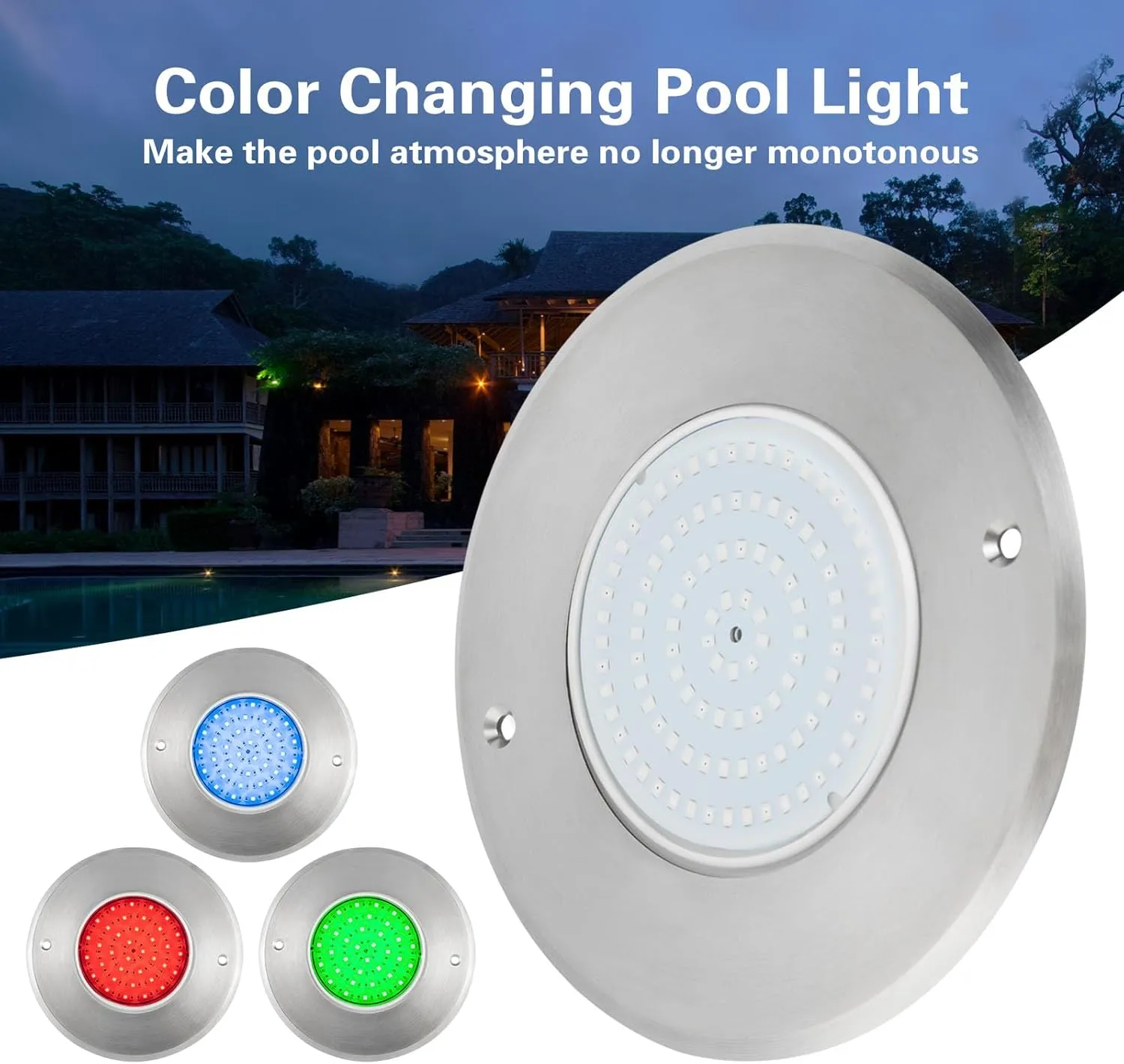 Eapmic 12V 10W Pool Light Underwater Color-Change LED Lights RGB IP68 Without Remote(10W)