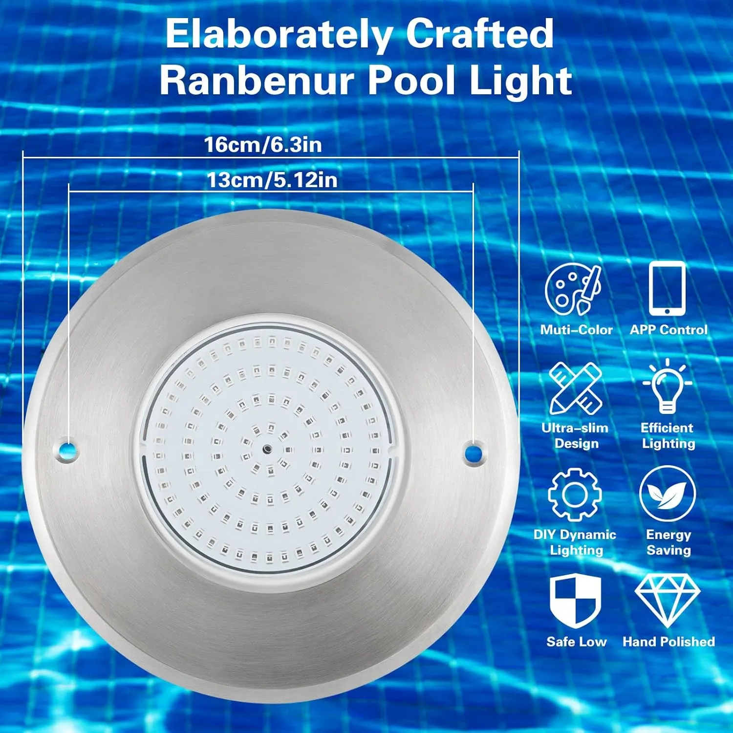 Eapmic 12V 10W Pool Light Underwater Color-Change LED Lights RGB IP68 Without Remote(10W)