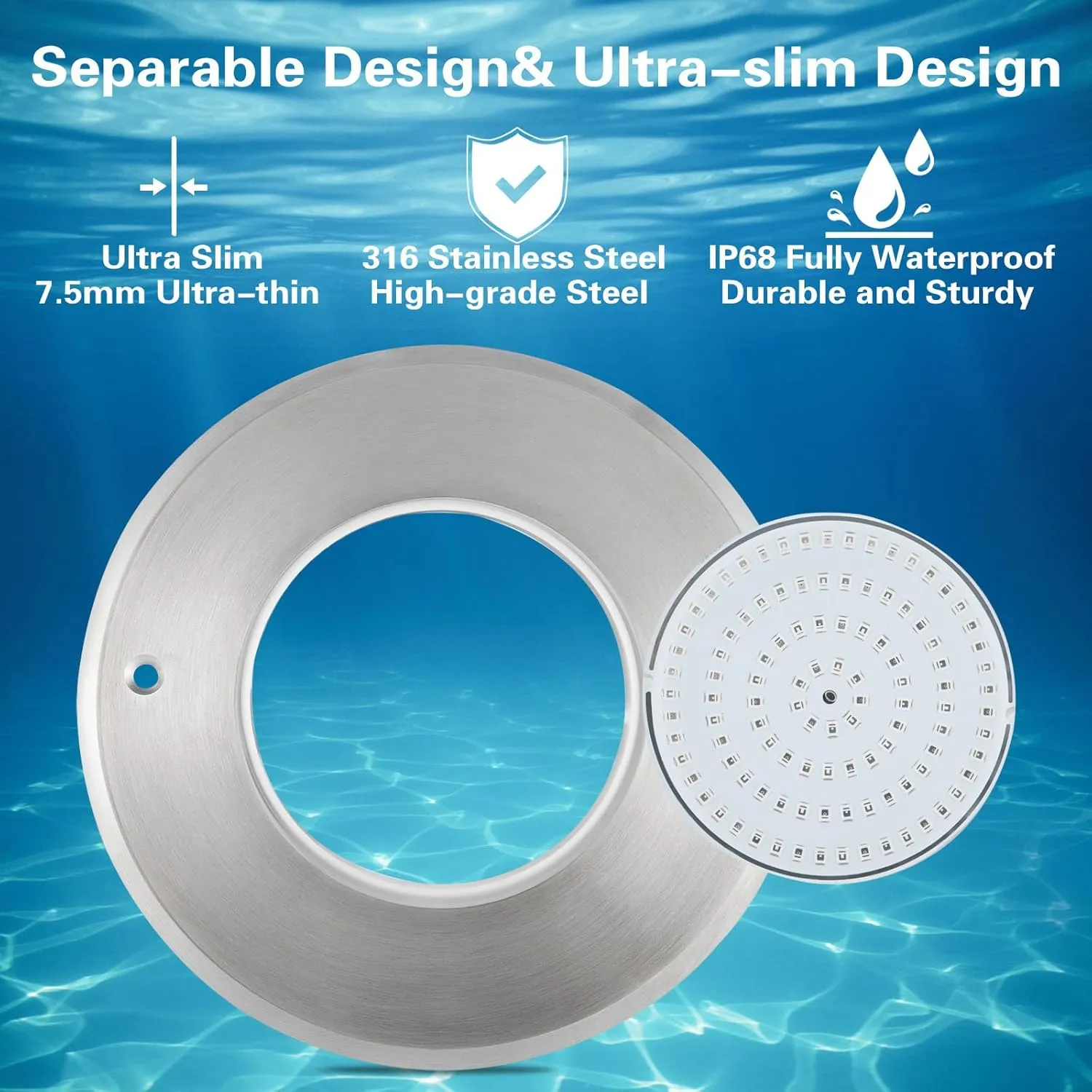 Eapmic 12V 10W Pool Light Underwater Color-Change LED Lights RGB IP68 Without Remote(10W)