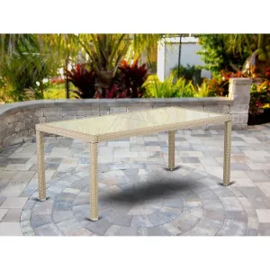East West Furniture HLUTG53V Luneburg Patio Bistro Wicker Dining Table - Rectangle PE Wicker Table with Glass Top, 36x73 Inch, Cream