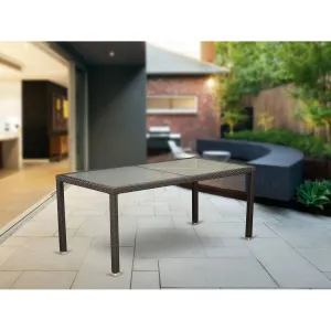 East West Furniture HLUTG63S Luneburg Patio Bistro Wicker Dining Table - Rectangle PE Wicker Table with Glass Top, 36x73 Inch, Dark Brown