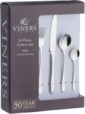 Eden Stainless Steel Cutlery Set for Six People Gift Box, Silver, 24pce