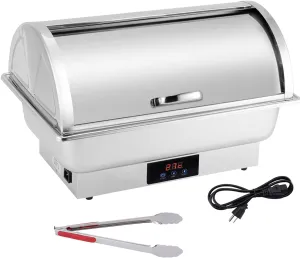 Electric Roll Top Chef Chafing Dish Buffet Set 2 Pans Buffet Servers and Warmers Digital Display Temperature Warming Tray Stainless Steel Food Warmer for Parties Commercial Food Steam Table