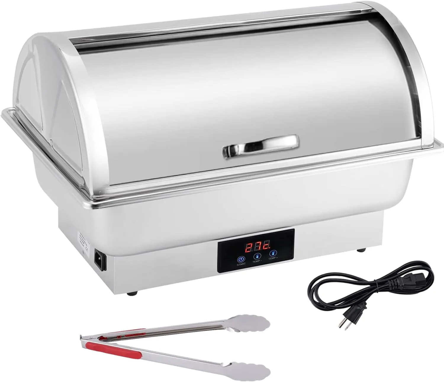 Electric Roll Top Chef Chafing Dish Buffet Set 2 Pans Buffet Servers and Warmers Digital Display Temperature Warming Tray Stainless Steel Food Warmer for Parties Commercial Food Steam Table