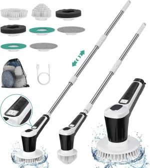 Electric Spin Scrubber, IP68 Professional Waterproof Spin Scrubber, 5400mAh Battery Power Spin Scrubber, 51 inch Cordless Household Cleaning Brush (Black)
