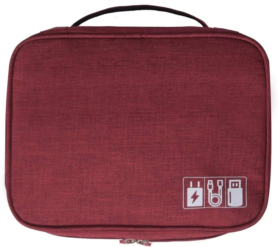 Electronics Accessories Travel Organizer Bag for USB Cables, Charger, Mouse Pocket Hard Drive, Power Bank,Phone, USB, SD Card. (Red)