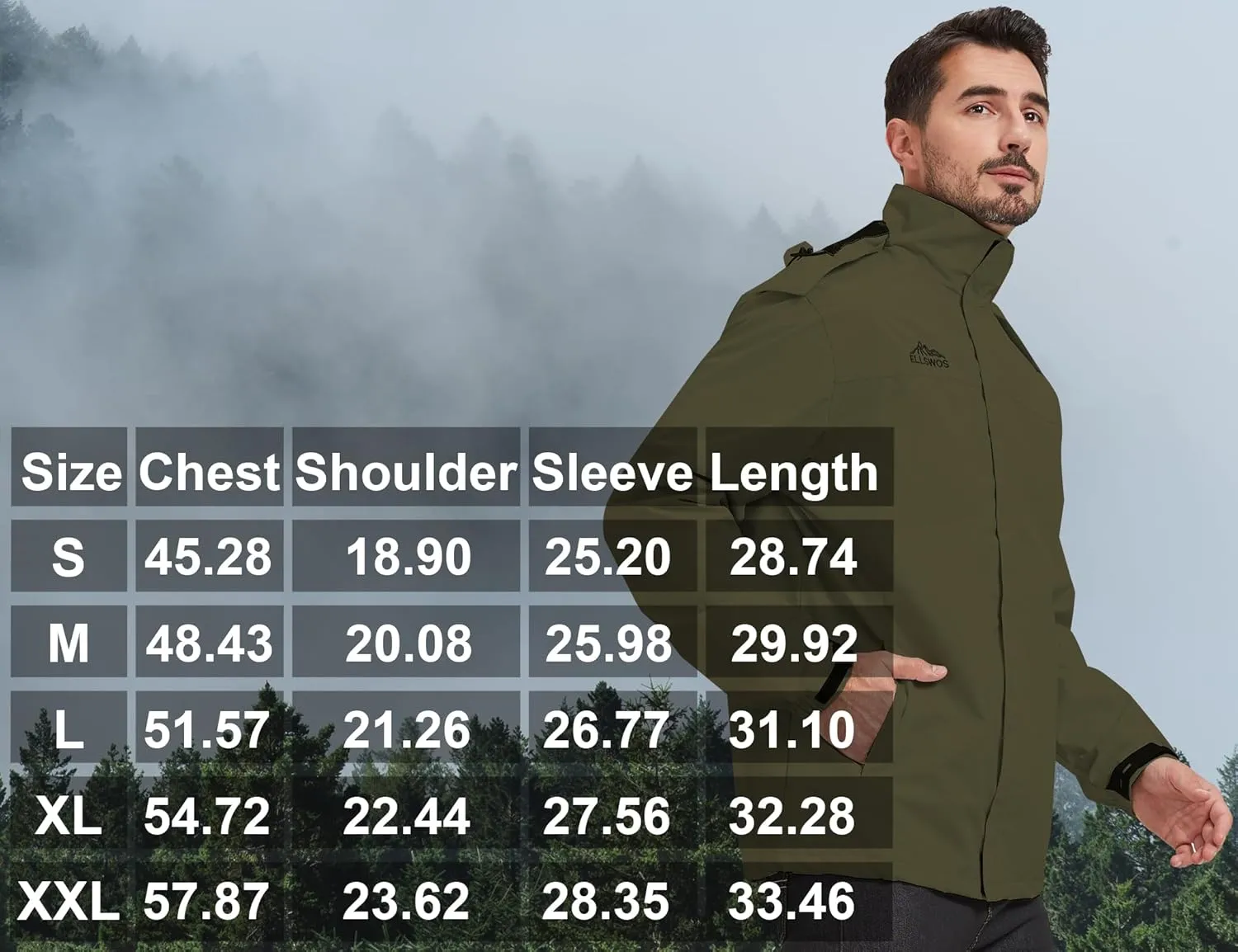 ELLSWOS Men's Waterproof Raincoat Lightweight Rain Jacket with Detachable Hood Softshell Windbreakerl for Hiking Travel